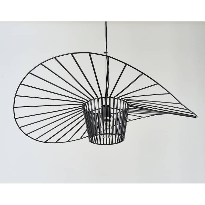 1-Light Black Iron Pendant In A "Hat" Shape