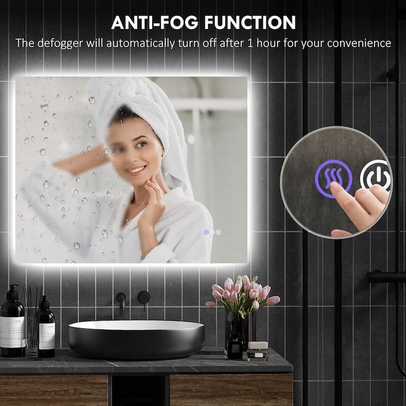 Clear LED Bathroom Vanity Mirror with Adjustable Light and Defog - 39.4" L x 1.6" W x 31.5" H