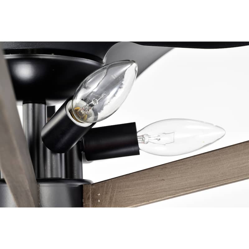 Nicklas 26-inch Matte Black and Imitation Wood 6 Lights 3 Blades Lighted Ceiling Fan with Remote