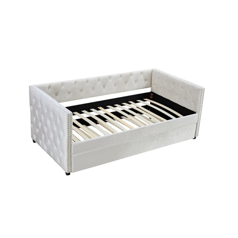 Velvet Upholstered Wooden Daybed with Trundle