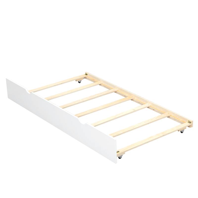 Wooden Twin Daybed with Built-In Storage Shelves, USB Port, and Trundle - Natural