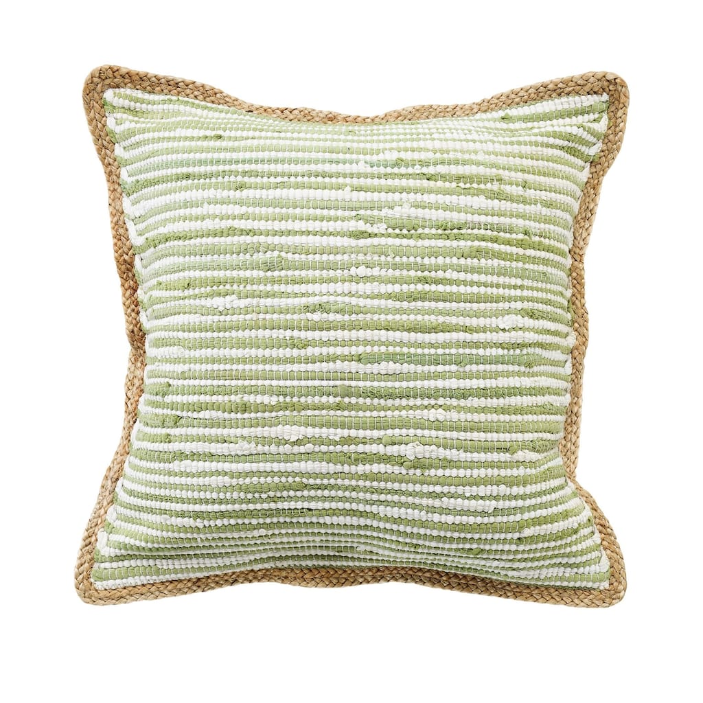 20" Green and White Striped Pattern Square Throw Pillow