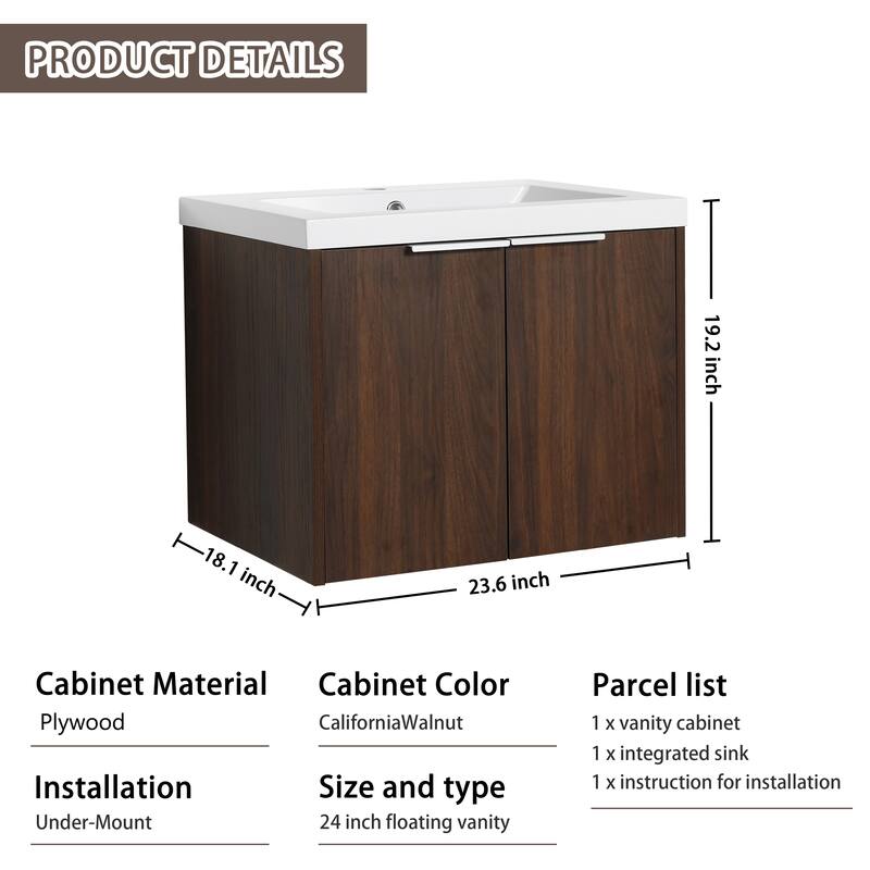 Beingnext 24"/30"/36" Bathroom Vanity with Sink, Floating Bathroom Vanity with 2 Soft Close Doors