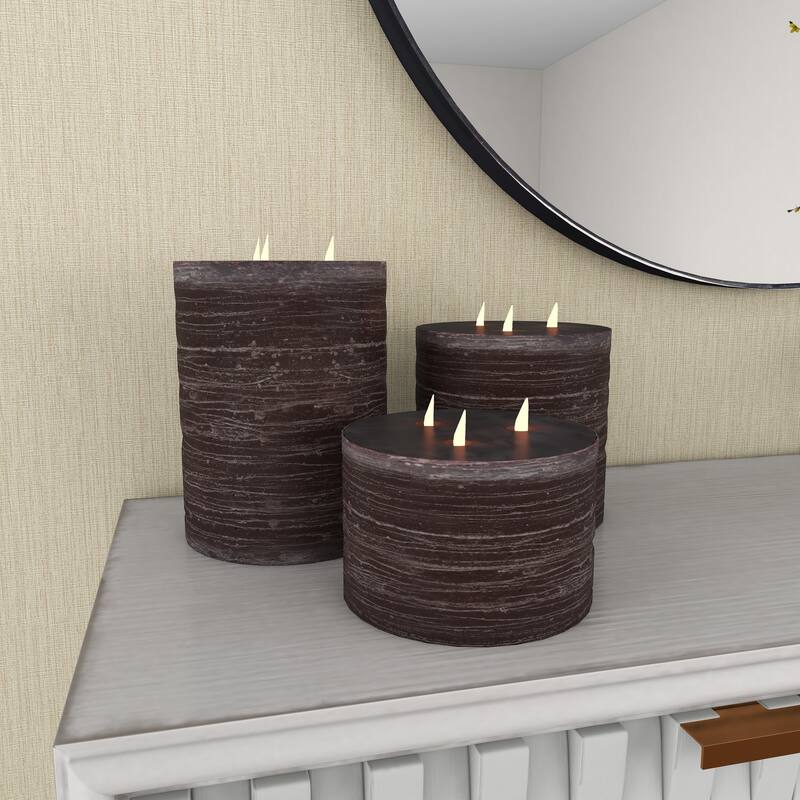 Modern Wax and Led Black Flicker Candles (Set of 3) - S/3 4", 6", 8"H - S/3 4", 6", 8"H