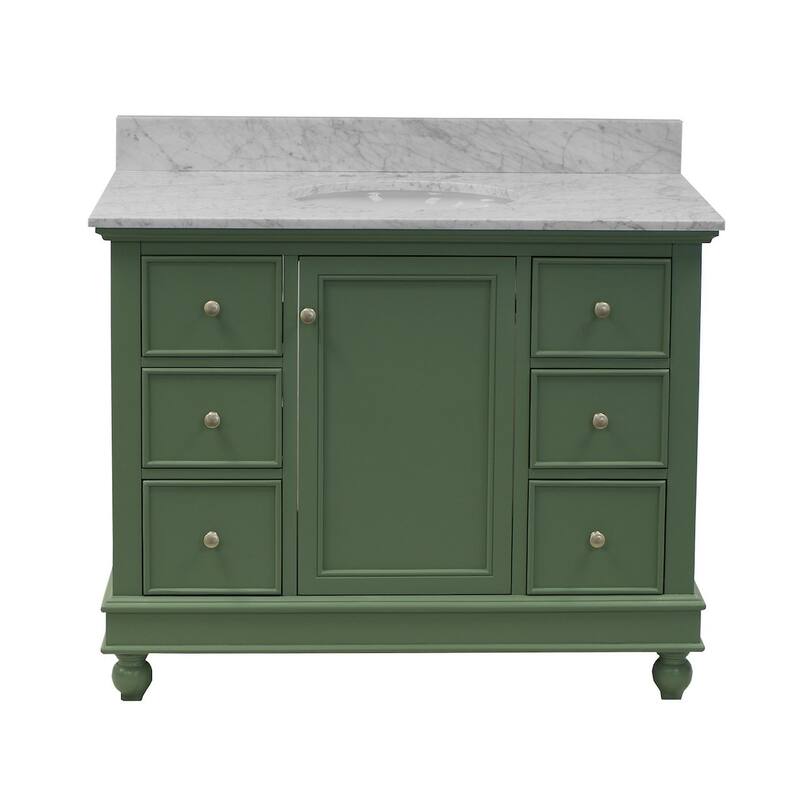 KitchenBathCollection Bella 42" Bathroom Vanity with Carrara Marble Top