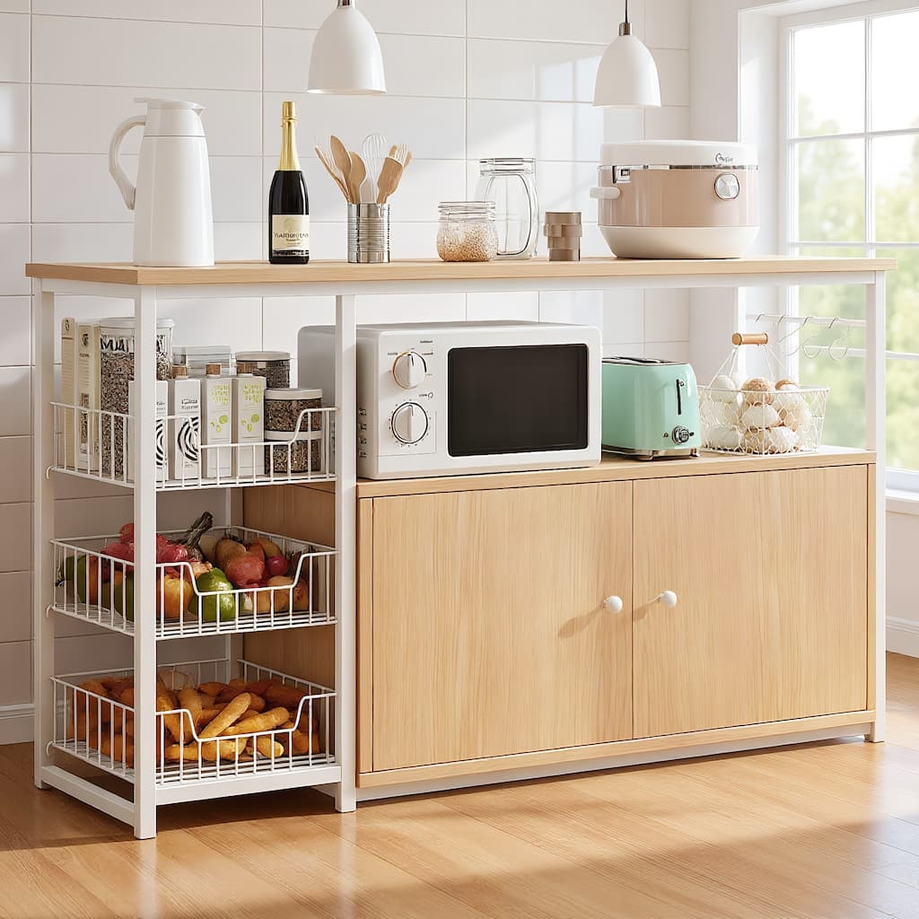 Modern Wooden Kitchen Utility Storage Buffets Shelf with Cabinet