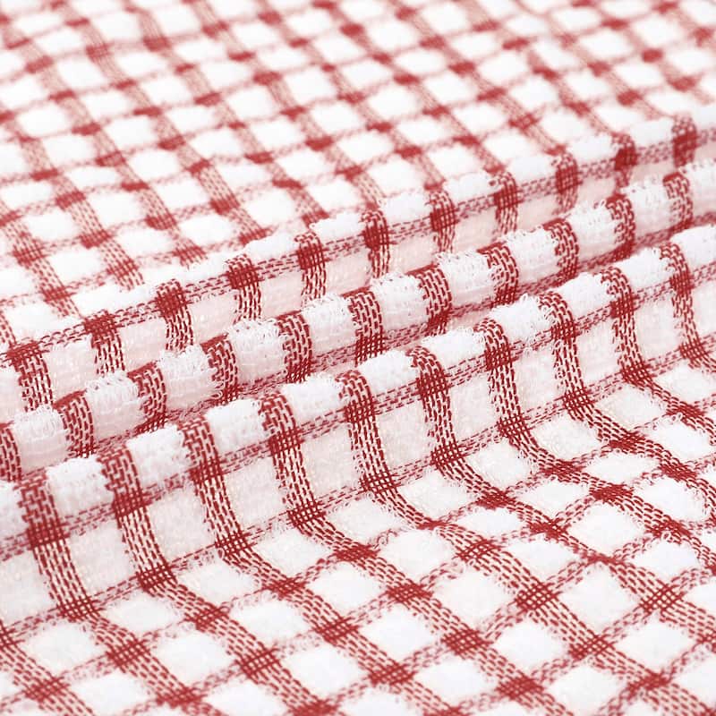 Checked Kitchen Tea Towels, Cotton Washable Dish Cloth, 11" x 16" - Red