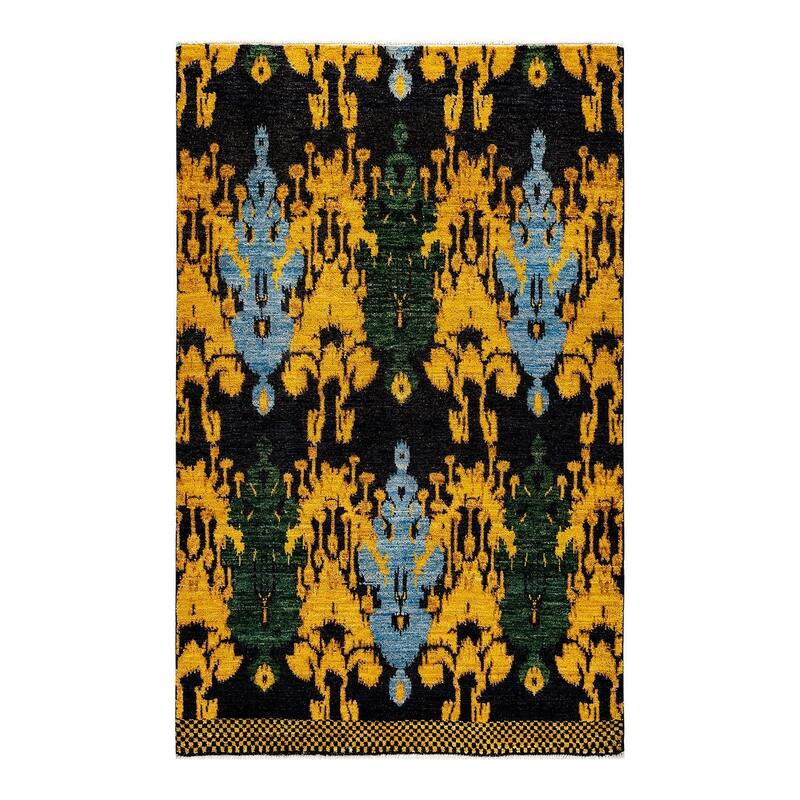 Overton Hand Knotted Wool Vintage Inspired Modern Contemporary Modern Yellow Area Rug - 5' 2" x 8' 2"