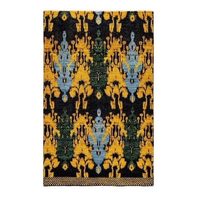 Overton Hand Knotted Wool Vintage Inspired Modern Contemporary Modern Yellow Area Rug - 5' 2" x 8' 2"