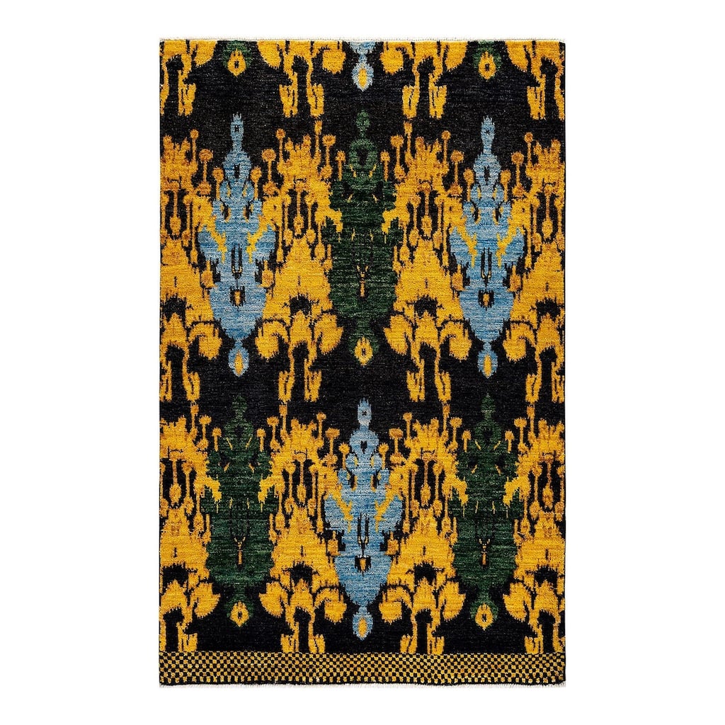 Overton Hand Knotted Wool Vintage Inspired Modern Contemporary Modern Yellow Area Rug - 5' 2" x 8' 2"