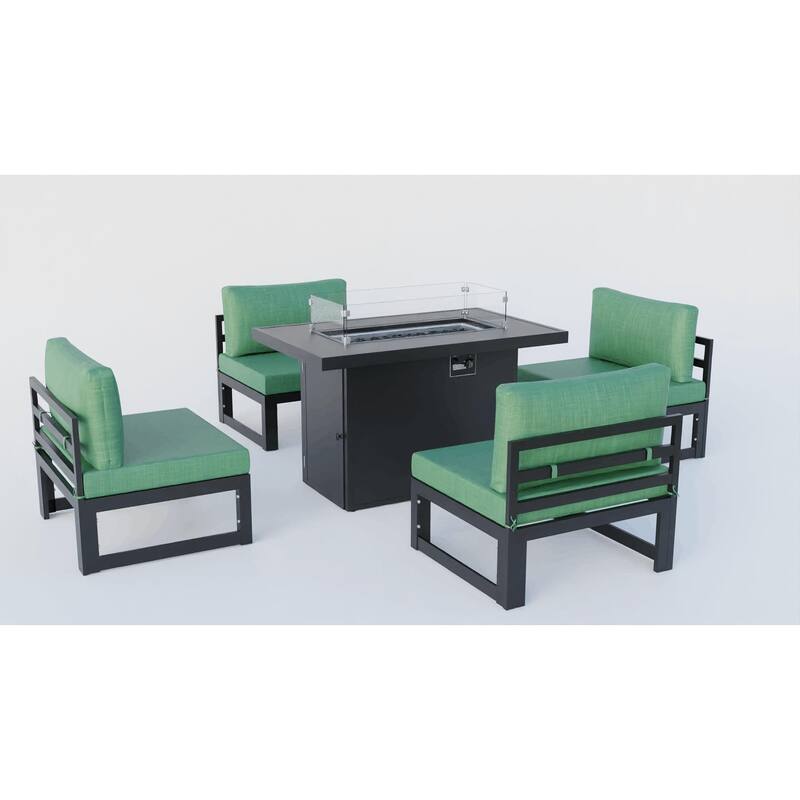 LeisureMod Chelsea 5-Piece Outdoor Patio Chairs and Fire Pit Table Set