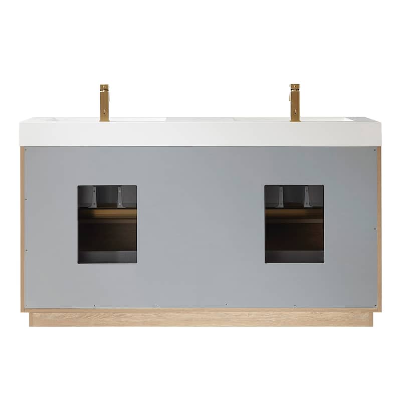 Huesca 60" Double Sink Bath Vanity with White Sink Top and Mirror