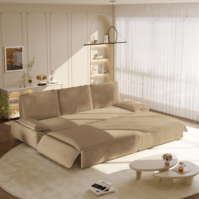 94.5" Corduroy Convertible Pull Out Sofa Bed
