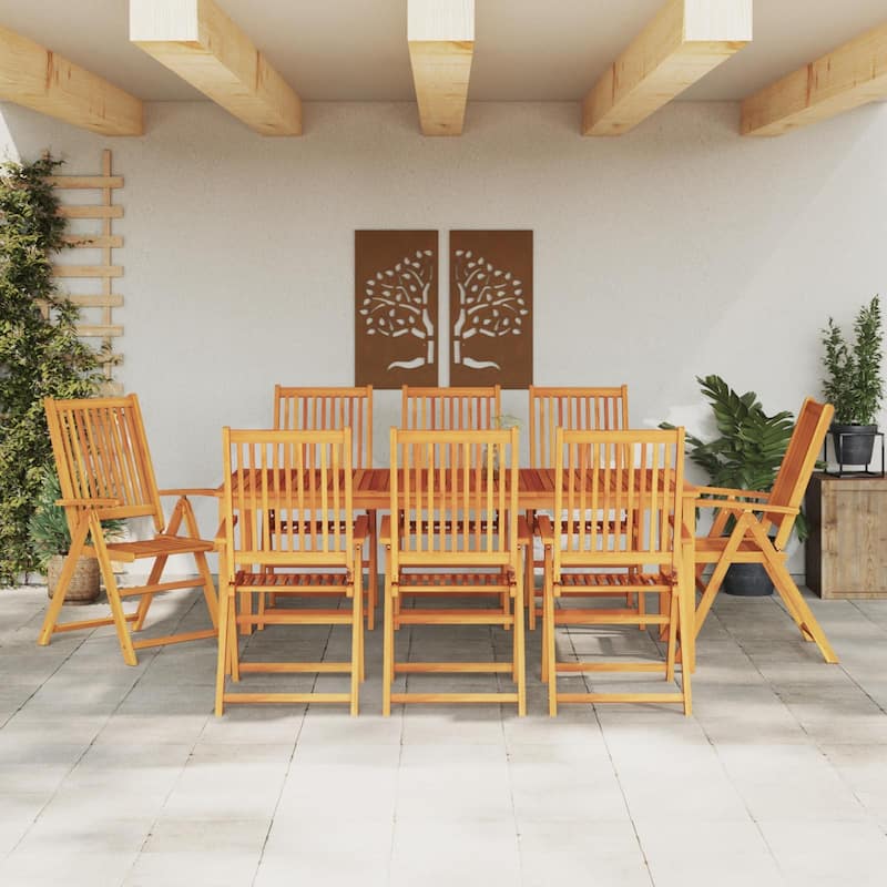 vidaXL 9 Piece Garden Dining Set Solid Acacia Wood Foldable - 22.4" x 27.2" x 43.7"