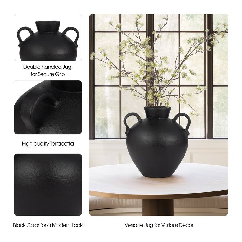 Sagebrook Home Terracotta, 17" Unique Jug With 2 Handles, Amphora, Textured, Durable/stylish item, Serenity/Mysterious