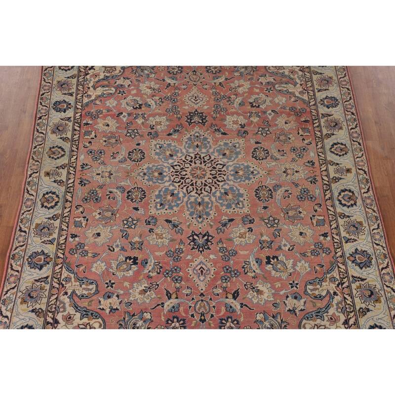 Pink Isfahan Persian Vintage Area Rug Hand-Knotted Wool Carpet - 6'7"x 10'2"
