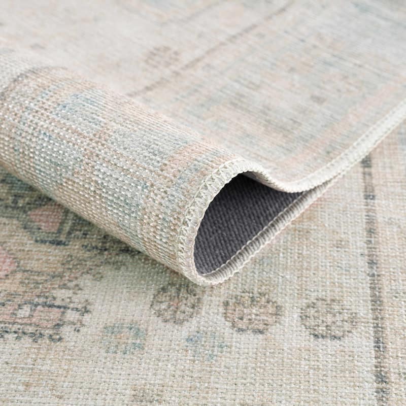 Hauteloom Baloy Hallway, Kitchen Machine Washable Runner Rug - Coral, Denim, Olive - 2'7" x 7'3"