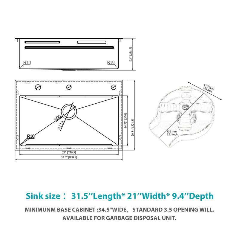31.5 Inch Drop-in Single Bowl 16 Gauge Stainless Steel Kitchen Sink with Pull-Down Faucet - 31.5'' x 21'' x 9.4''