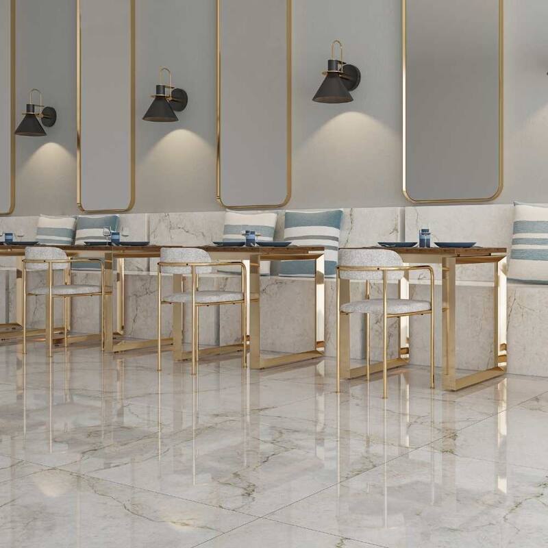 Beau 24x48 Polished Marble Look Porcelain Tile - Floor & Wall - Large Format - 4 x 4 Sample - White/Gold