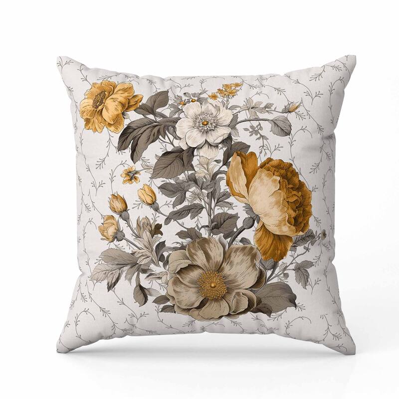 Flower and Knop Faux Suede Reversible Throw Pillow Brown and Bronze