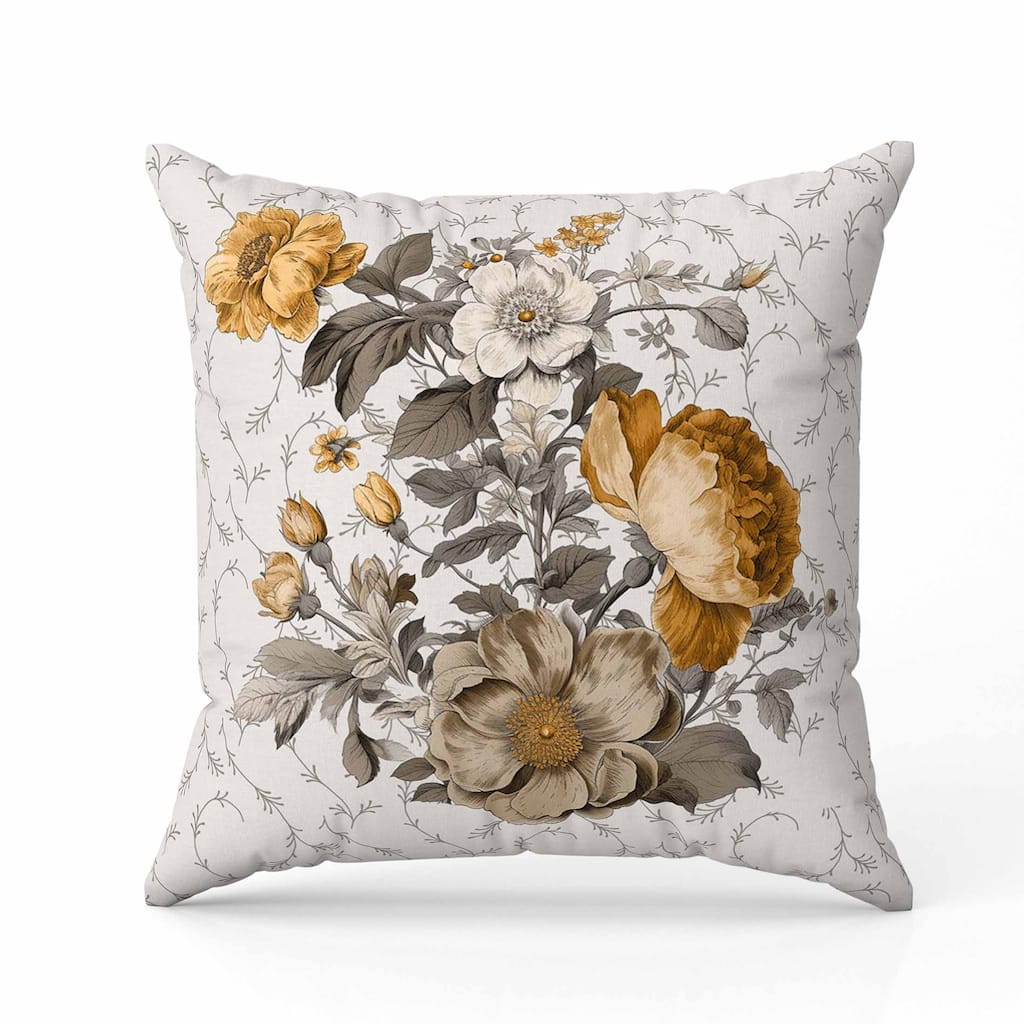 Flower and Knop Faux Suede Reversible Throw Pillow Brown and Bronze