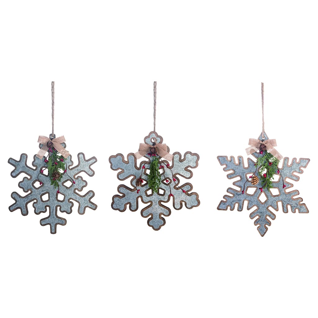 Wood Snowflake Iron Accent Ornament Set of 3 Christmas Decor