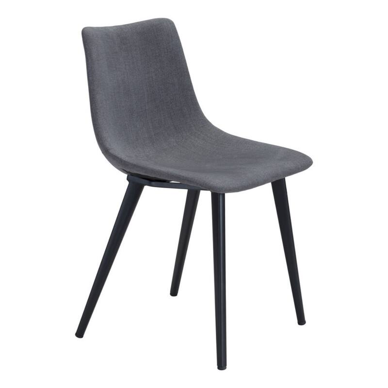 Set of 2 Modern Grey Dining Chairs with Upholstered Seat and Black Metal Legs for Living Room - 31.9”H x 18.5”W x 20.1”D