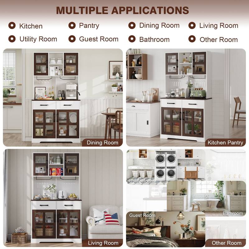 Meyreso 71" Kitchen Pantry Hutch Cabinet with 2 Drawers