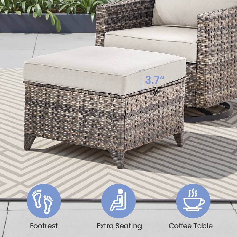 Pocassy Wicker Patio Sofa Glider Swivel Chair Ottoman Furniture Set.