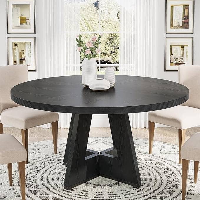 Farmhouse Retro Oak Round 47 Inch Wooden Kitchen Dining Table for 4 People - 47.25"D x 47.25"W x 29.5"H