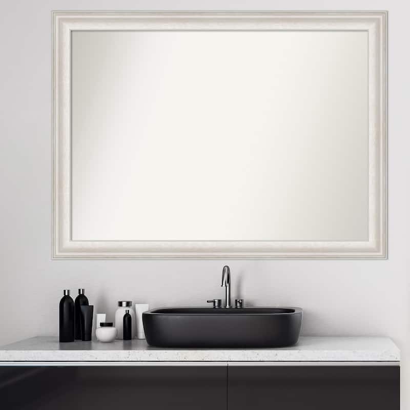 Non-Beveled Bathroom Wall Mirror - Trio White Wash Silver Frame