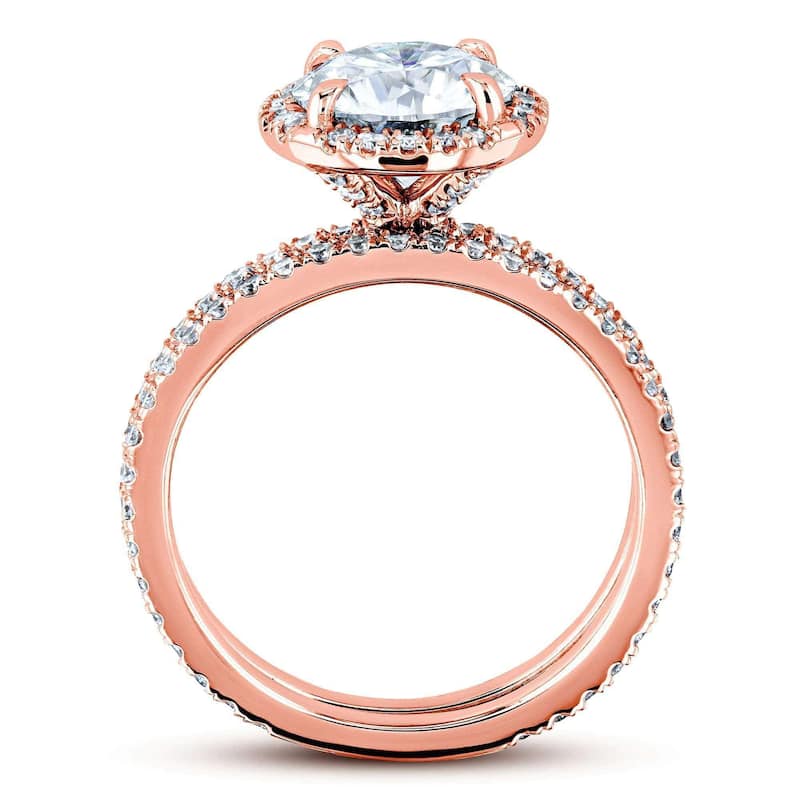 Kobelli 2.2 Carats Lab Grown Diamond Certified 14k Solid Gold Floating Halo 2pc Bridal Set