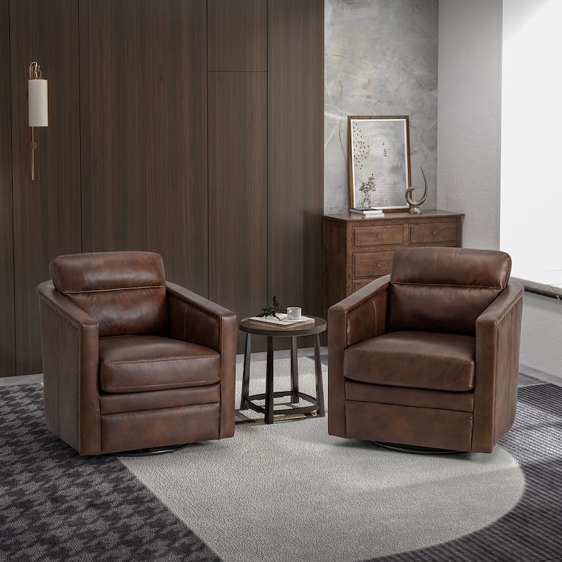 Jorge 28.74" Wide Traditional Genuine Leather Swivel Chair with Removable Seat Cushion and No Assembly Needed Set of 2