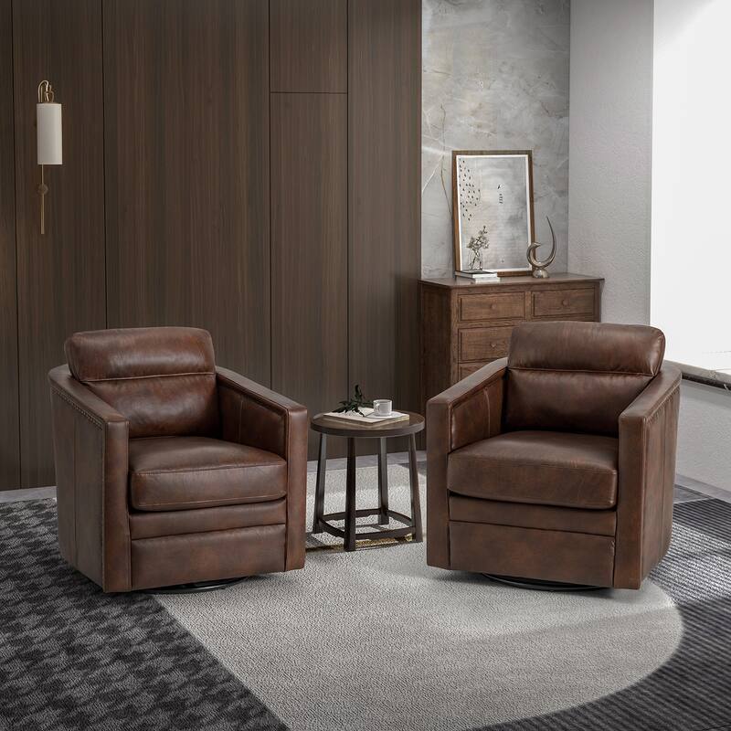 Jorge 28.74" Wide Genuine Leather Swivel Chair Set of 2 - CHOCLATE