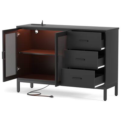 Sideboard Buffet Storage with USB Port and LED Lights, Bar Cabinet with Drawers - 45.27'' W