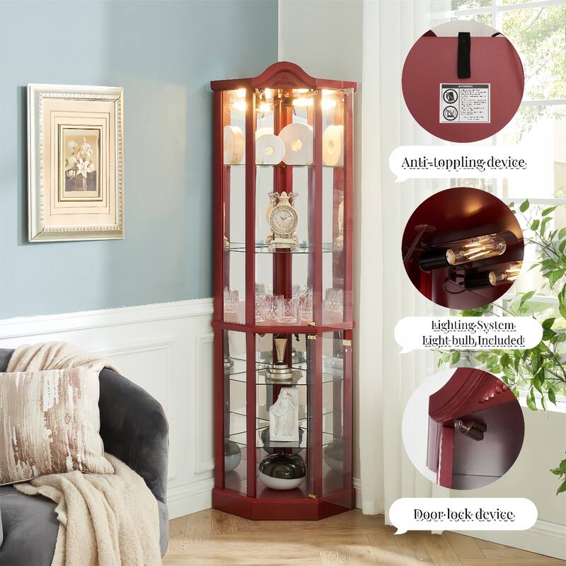 Corner Display with Light and Adjustable Glass Shelves