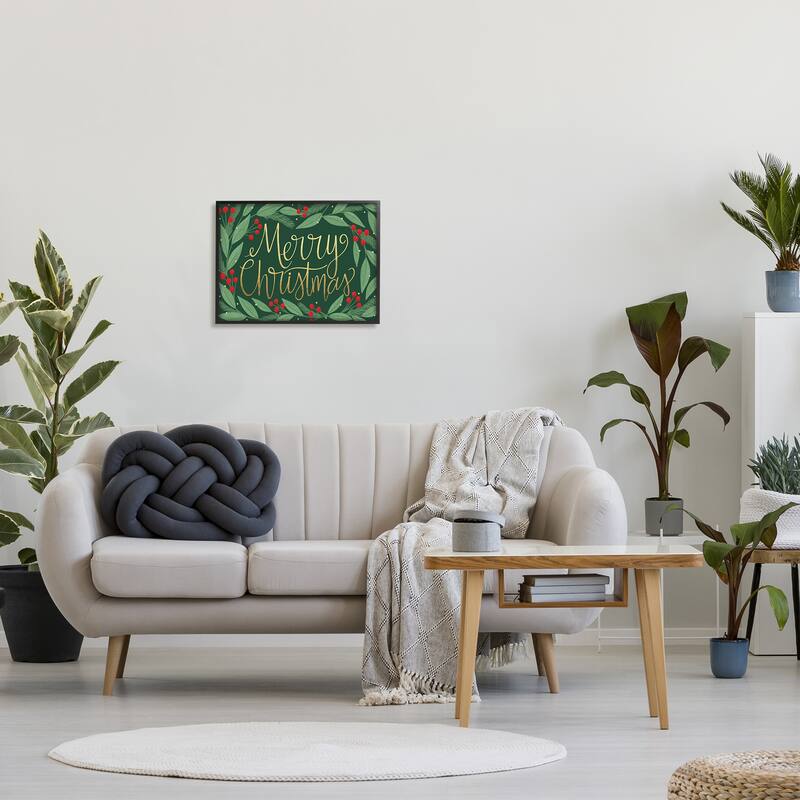 Stupell Merry Christmas Festive Sentiment Chic Holiday Holly Framed Wall Art - Green