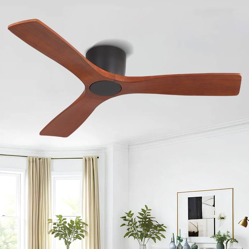 48Inch 3Blade Dc Motor Indoor Flush Mount Ceiling Fan With Remote - 48" - Black/Walunut