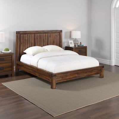 Gael Low Profile King Size Panel Bed, Rustic Aesthetic, Brown Acacia Wood