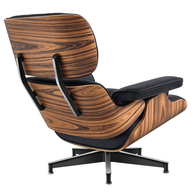 HomeRoots 27" Black and Brown Tufted Genuine Cowhide Swivel Lounge Chair With Ottoman - 27.17 in. x 27.50 in. x 20.47 in.