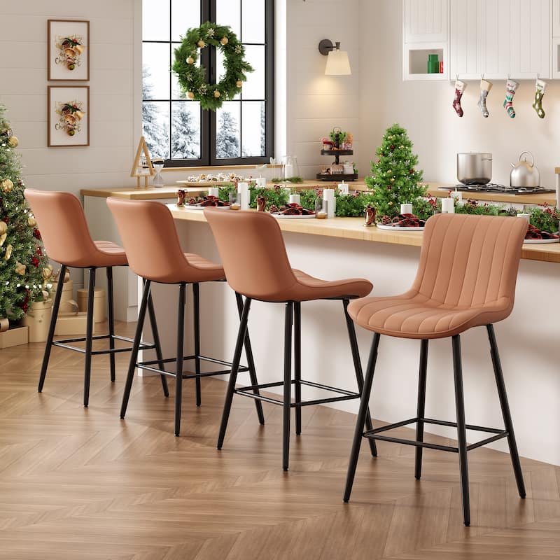 Counter Stools Set of 2, Faux Leather Counter Height Bar Stools, Modern Dining Table Chairs with Metal Legs