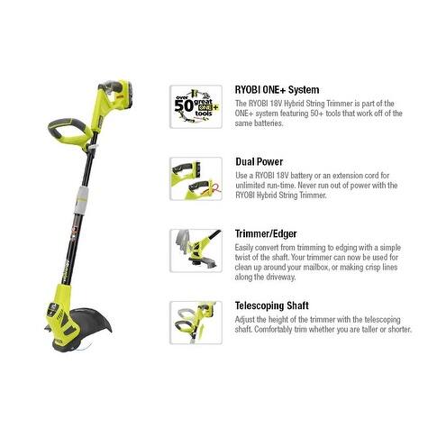 Shop Ryobi One 18 Volt Lithium Ion Hybrid Electric Cordless String Trimmer Edger 1 3 Ah Battery And Charger Included Refurbished Overstock 19216887