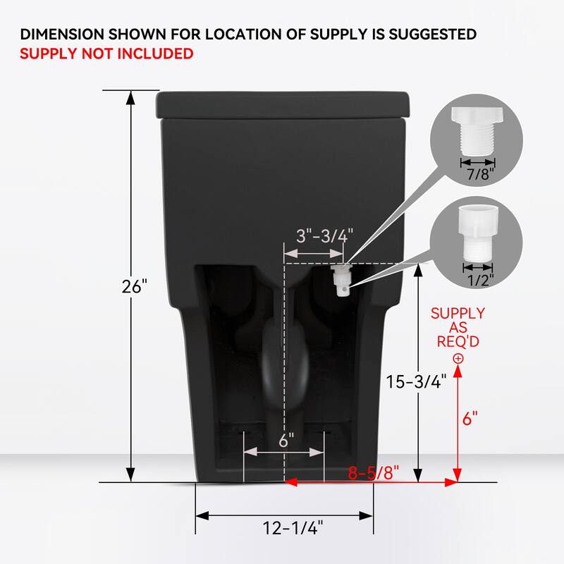 HOROW One-piece 0.8/1.28 GPF Dual Flush Elongated Toilet in Black Seat Included -- 12" Rough in