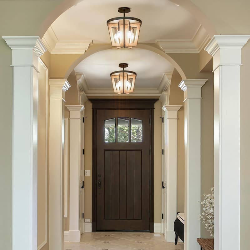 Kiria Rustic Farmhouse 5-light Wood Chandelier Semi-flush Mount Handcrafted Ceiling Lights - L 14.2" x W 14.2 "x H 14.4"