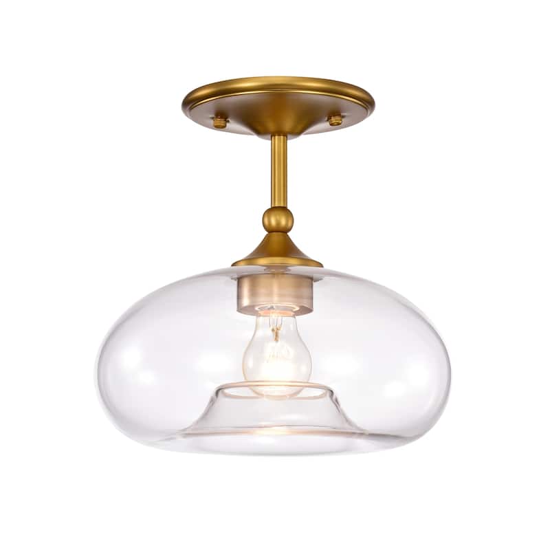 Charli Aged Brass 1-Light Curved Clear Glass Shade Semi-Flush Mount