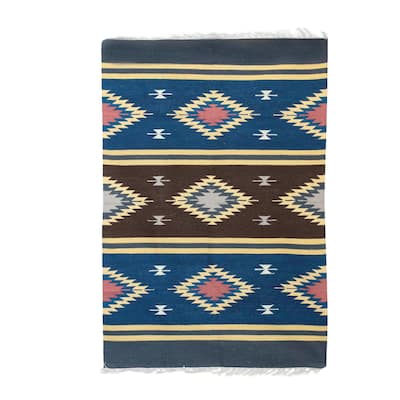 Novica Handmade Twinkling Fantasy Wool Dhurrie Rug (4X6) - 2' x 6' Runner