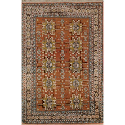 Hand Knotted Oriental 100% Wool Carpet Traditional Geometric Oranges & Rust Sumak Area Rug - 7' 6'' X 4' 10''