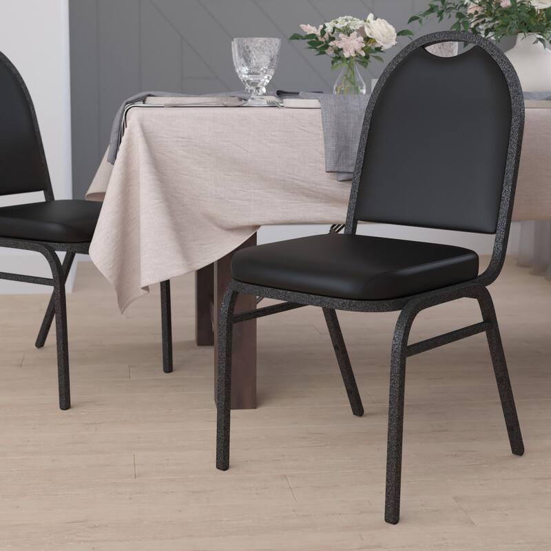 Commercial Dome Back Stacking Banquet Chair with Metal Frame - Black Vinyl/Silver Vein Frame