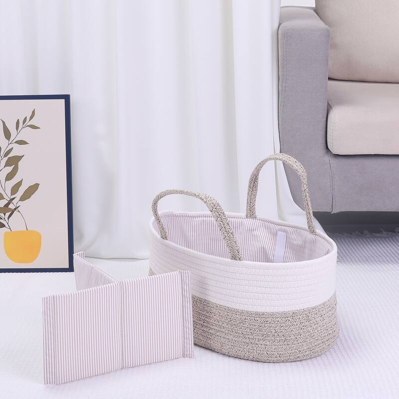 1 Pack Woven Storage Basket Bin with Divider and Handle for Blankets, Clothes, Shoes, Organizer Bin for Living Room Home Decor