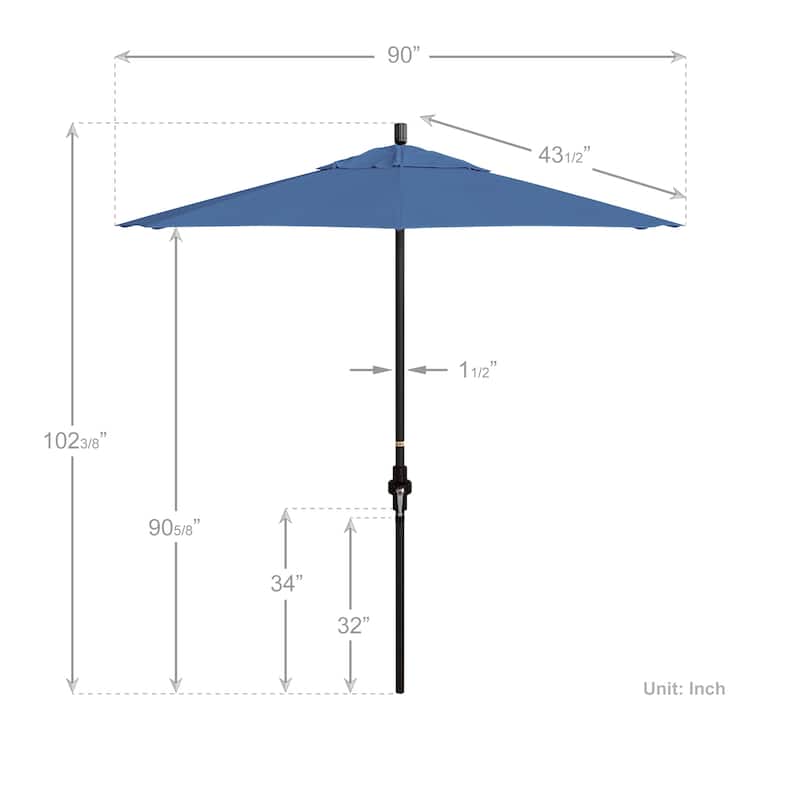 California Umbrella 7.5' Sun Master Patio Umbrella Bronze Aluminum Pole Fiberglass Ribs Crank Lift Tilting Olefin Royal Blue
